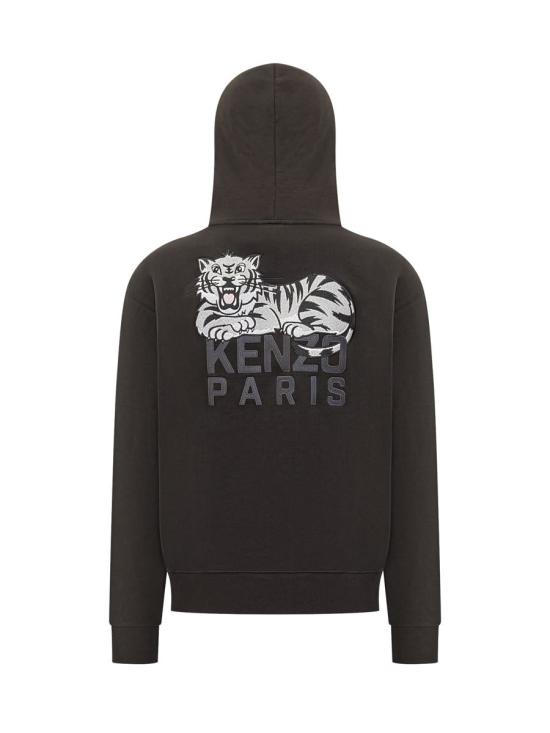 25FW 겐조 해피 타이거 자수 후드 티셔츠  FF65HO2534MF 99J Black - KENZO