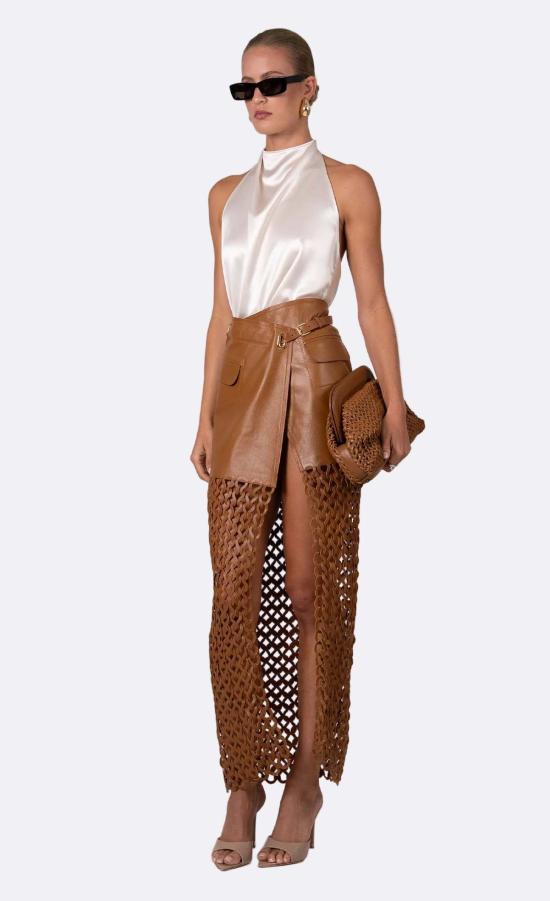  논살란트 레이블 롱 스커트 넌캐럴런트 라벨 칼란 스커트 허니