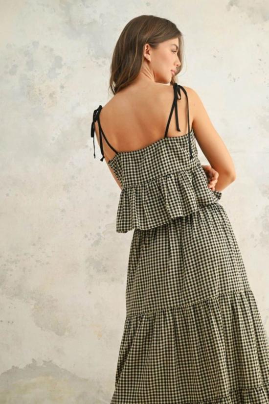  롤라 민소매 티셔츠 깅엄 타이 탑 - LOLA