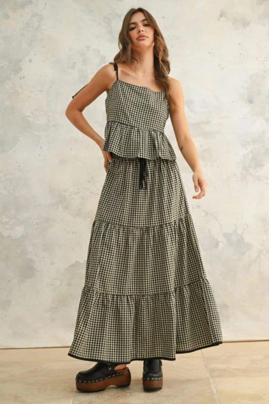  롤라 민소매 티셔츠 깅엄 타이 탑 - LOLA