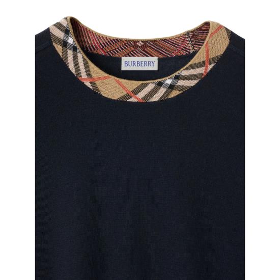 25FW 버버리 체크 트리밍 울 스웨터  8113085 MICHAEL CT A1222 BLUE - BURBERRY