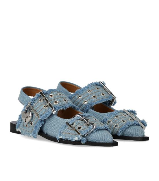 25SS 가니 데님 참스 페미닌 버클 발레리나 S2939 928 36 Light Blue - GANNI