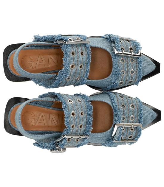 25SS 가니 데님 참스 페미닌 버클 발레리나 S2939 928 36 Light Blue - GANNI