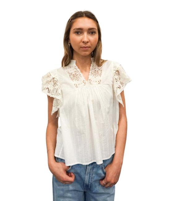  울라 존슨 블라우스 줄리 플러터 슬리브 탑