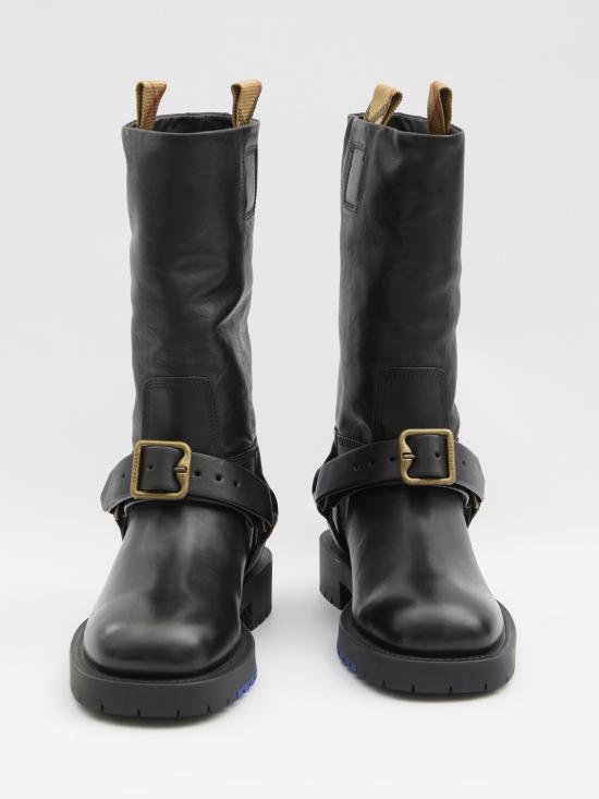 25FW 버버리 레더 소프트 새들 미들부츠 8111737 BLACK - BURBERRY