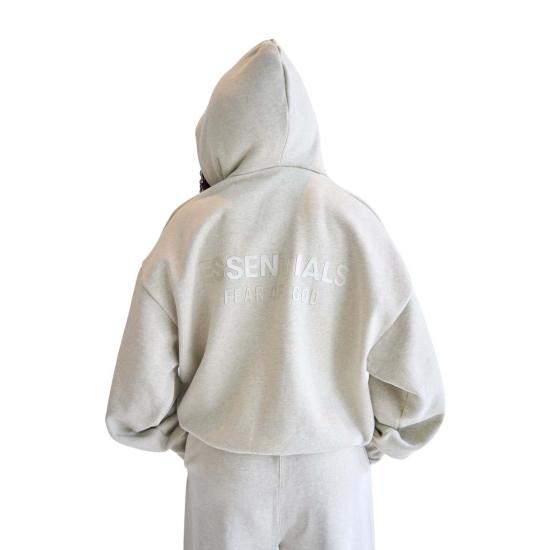  피어오브갓 후드 티셔츠 피어 오브 갓 클래식 핏 플리스 지퍼업 후드 헤더 스톤 - FEAR OF GOD