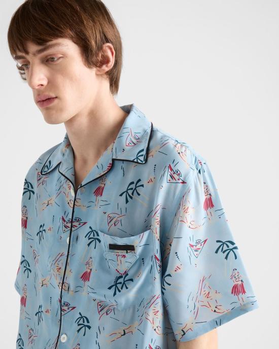 25FW 프라다 반팔 셔츠 UCS52417OY F0076 CELESTE - PRADA