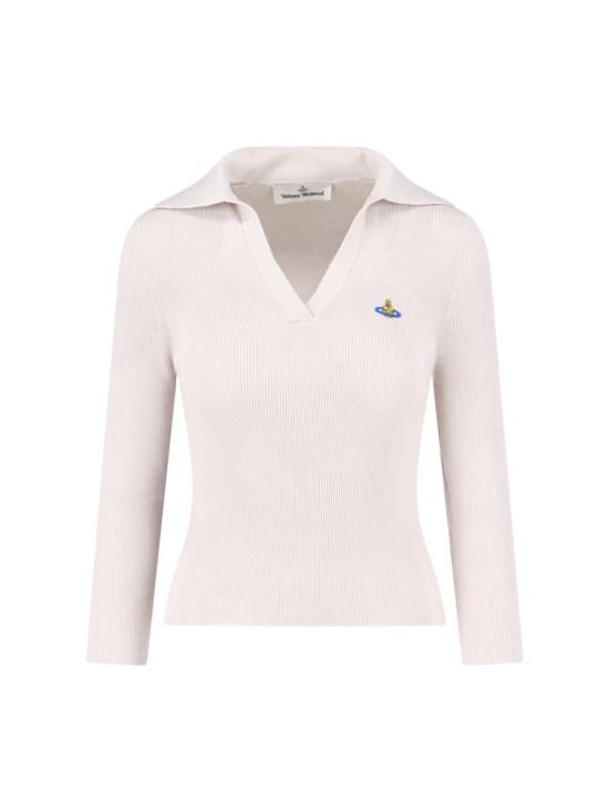 25FW 비비안웨스트우드 MARINA 마리나 오브 자수 폴로 스웨터 18030040 Y001VA402 WHITE