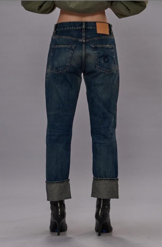  알13 데님 팬츠 R13 커프드 보이프렌드 셀비지 진 아델레이드 슬비지 블루 - R13