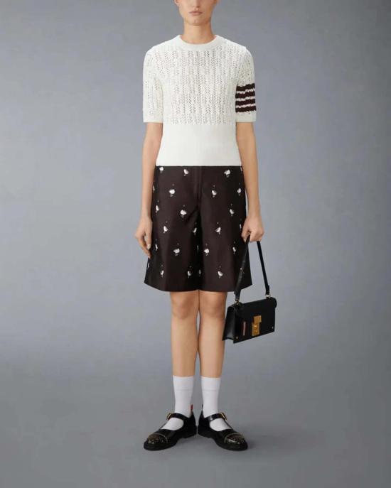  톰브라운 반팔 티셔츠 톰 브라운 포인텔 케이블 스티치 4바 티셔츠 화이트 - THOM BROWNE