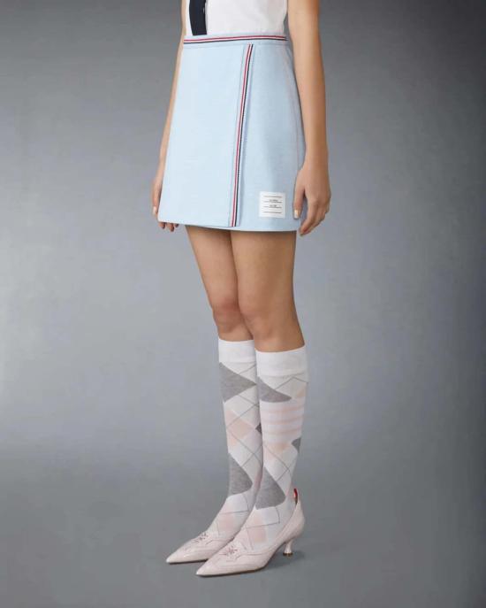  톰브라운 숏 스커트 톰 브라운 코튼 와플 미니 랩 스커트 블루 - THOM BROWNE