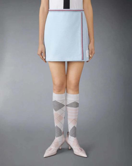  톰브라운 숏 스커트 톰 브라운 코튼 와플 미니 랩 스커트 블루 - THOM BROWNE