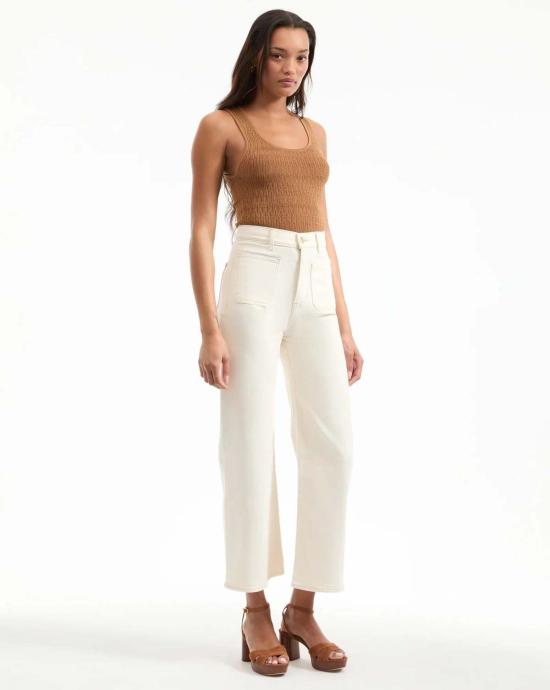  베로니카비어드 데님 팬츠 베로니카 비어드 그랜트 하이라이즈 와이드 레그 크롭 진 에크루 - VERONICA BEARD