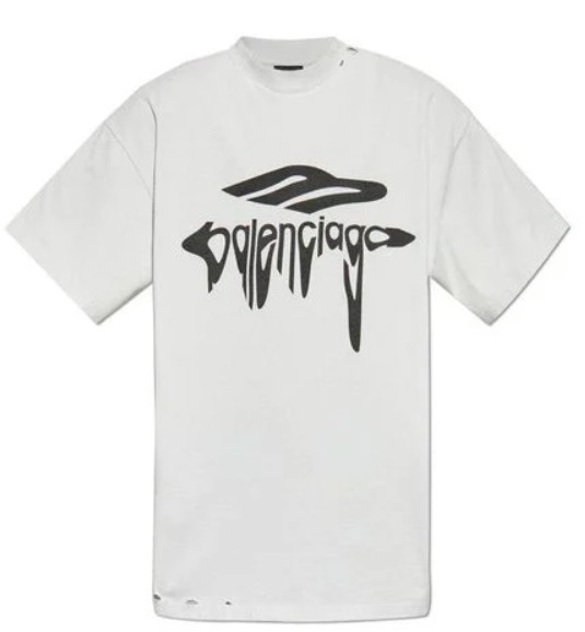 25SS 발렌시아가 3B 리퀴파이드 오버사이즈 티셔츠 787349TRVS8 9081 DIRTY WHITE BLACK