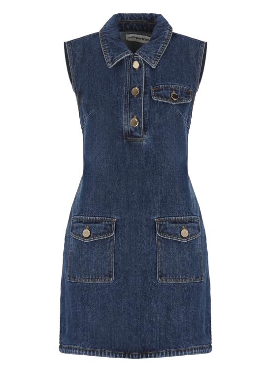 25FW 셀프 포트레이트 미디 원피스 PF25803SBL SLEEVELESS MINIBLUE Blue