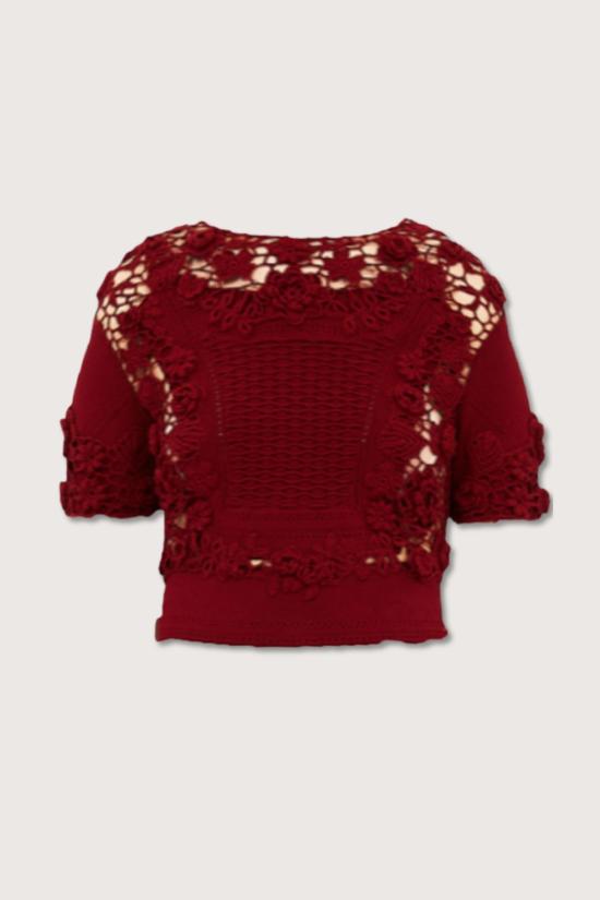  울라 존슨 반팔 티셔츠 스텔라 반팔 플로럴 크로셰 매듭 니트 탑 베고니아