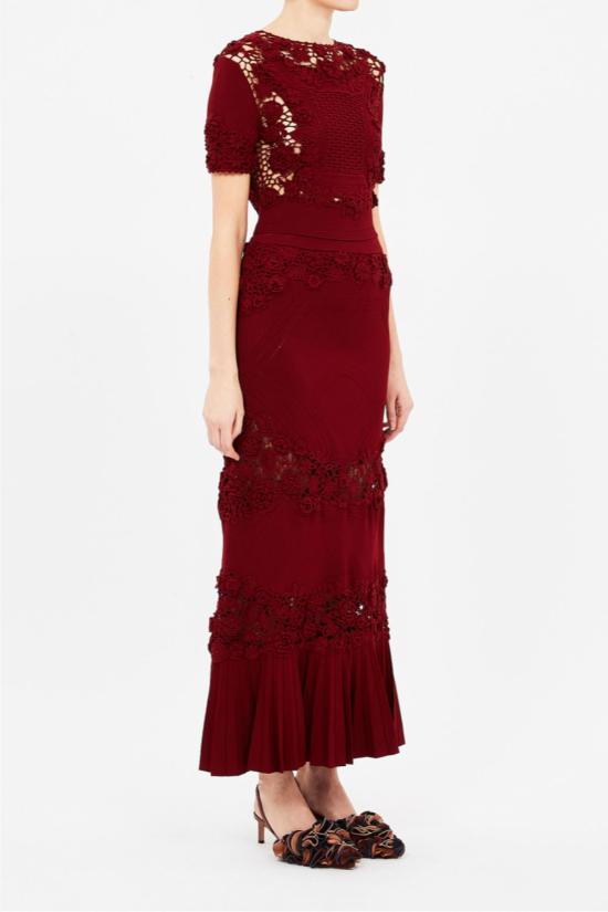  울라 존슨 반팔 티셔츠 스텔라 반팔 플로럴 크로셰 매듭 니트 탑 베고니아 - ULLA JOHNSON