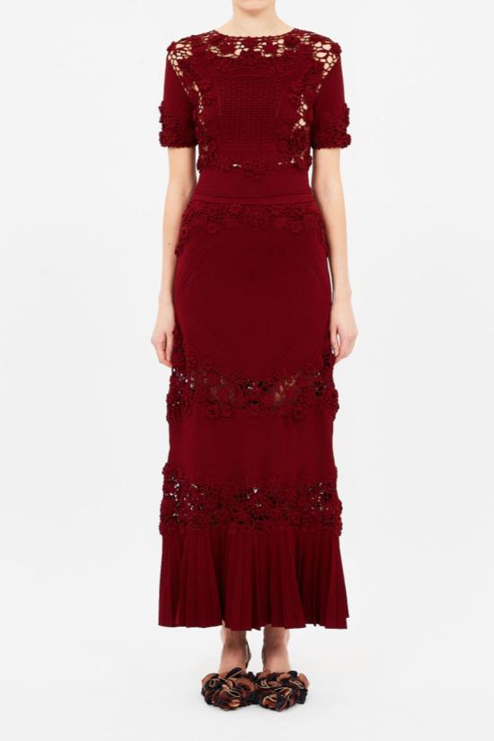  울라 존슨 반팔 티셔츠 스텔라 반팔 플로럴 크로셰 매듭 니트 탑 베고니아 - ULLA JOHNSON