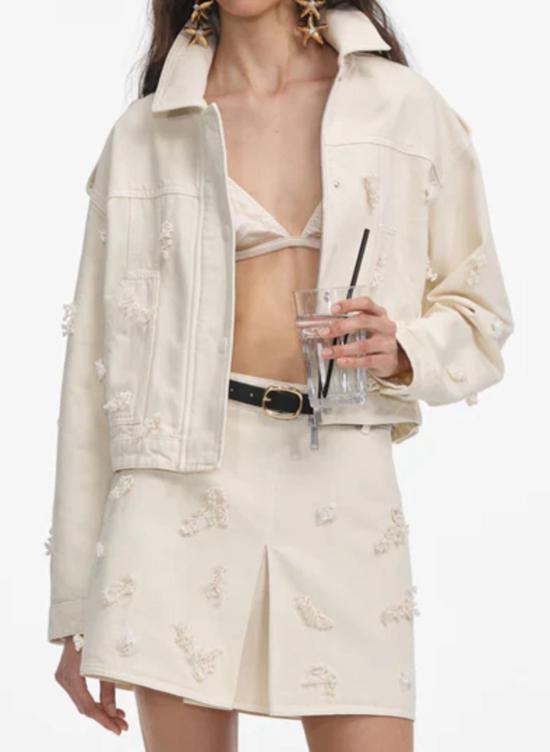  셀프 포트레이트 데님 팬츠 비즈 플로럴 데님 재킷