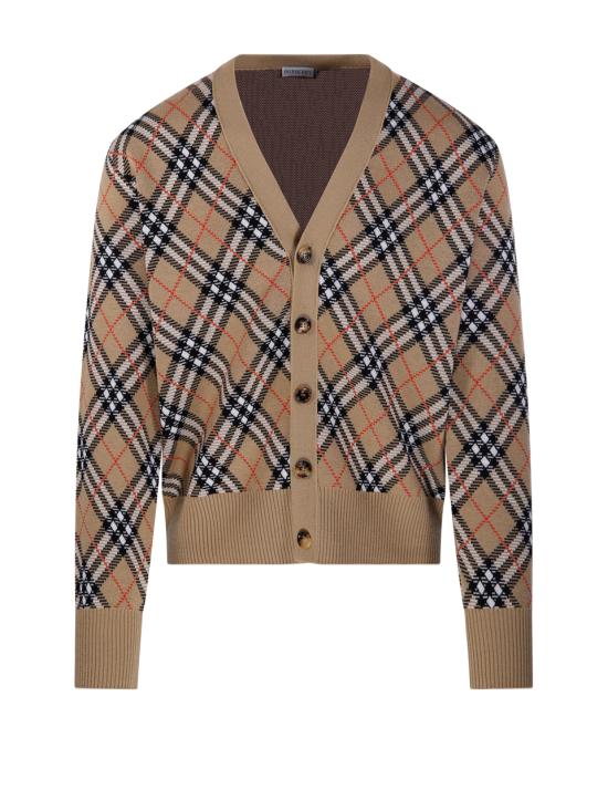 25FW 버버리 울 브이넥 체크 가디건 8110629 B9368 SAND IP CHECK
