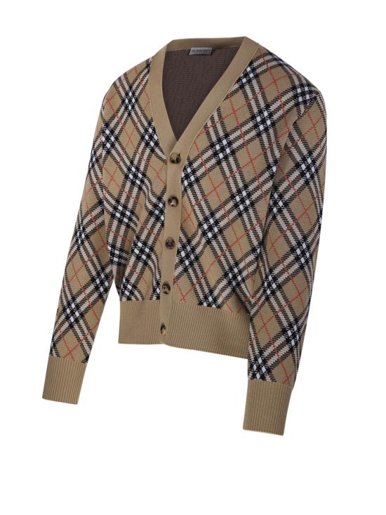 25FW 버버리 울 브이넥 체크 가디건 8110629 B9368 SAND IP CHECK - BURBERRY