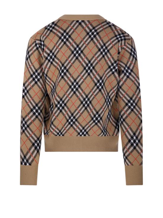 25FW 버버리 울 브이넥 체크 가디건 8110629 B9368 SAND IP CHECK - BURBERRY