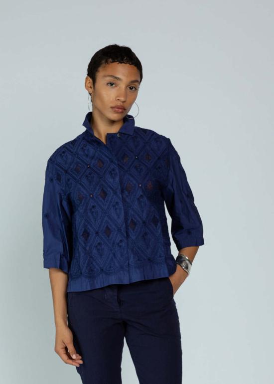  안티파스티 블라우스 안티파스트 가먼트 다이드 코튼  블루 - ANTIPAST