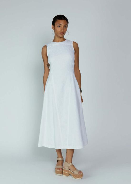  오디 롱 원피스 코튼 텍스처 슬리브리스 드레스 밀크 - ODEEH