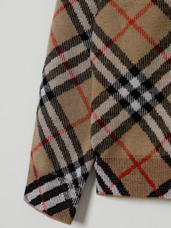25FW [키즈] 버버리 Graham Check 그레이엄 체크 니트 가디건 8104300 B9368 Beige - BURBERRY
