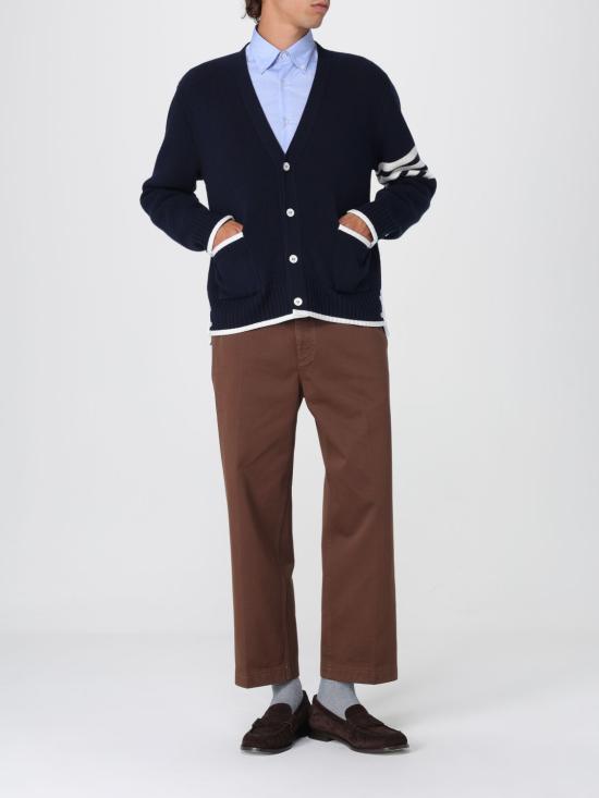 25FW 톰브라운 4바 밀라노 스티치 브이넥 메리노 울 가디건 MKC608AY1029 415 Navy - THOM BROWNE