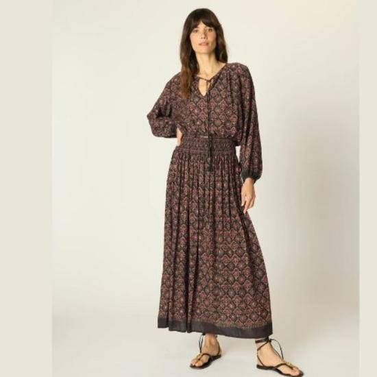  나탈리 마틴 롱 스커트 벨라 스커트 플뢰르 드 리스 블랙