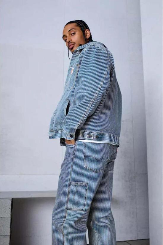  리바이스 치노 팬츠 568 루즈핏 스트레이트 카펜터 팬츠 에이지드 레일로드 스트라이프 - LEVI'S