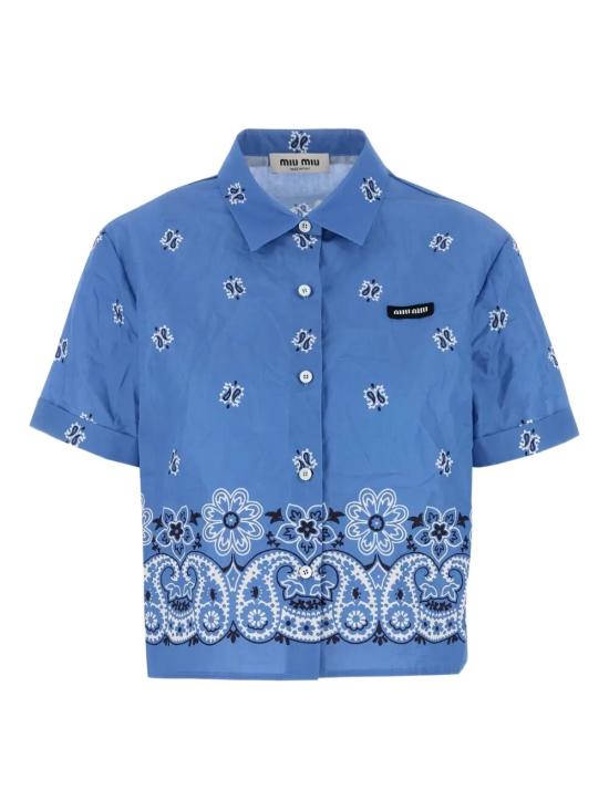 25FW 미우미우 프린티드 슬럽 포플린 셔츠 MK1951 17XXF061M Light Blue