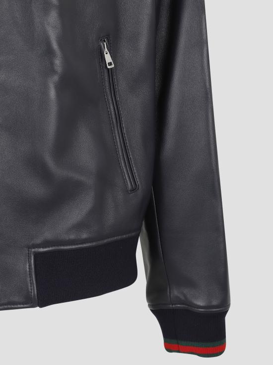 25FW 구찌 자수로고 봄버 레더 자켓 793726XNA3M 4044 BLU NVY V ROSSO V - GUCCI