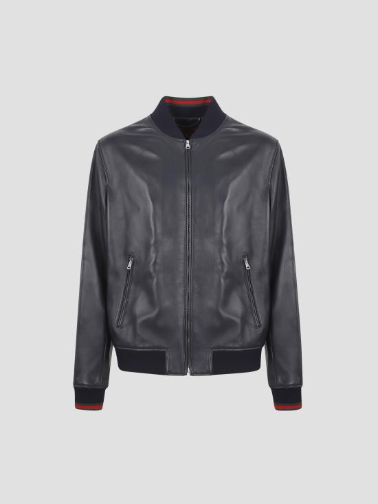 25FW 구찌 자수로고 봄버 레더 자켓 793726XNA3M 4044 BLU NVY V ROSSO V