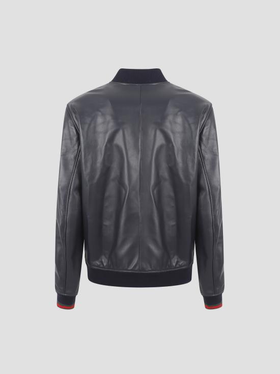 25FW 구찌 자수로고 봄버 레더 자켓 793726XNA3M 4044 BLU NVY V ROSSO V - GUCCI