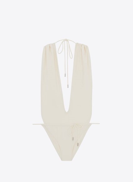  생로랑 백리스 브이 홀터 스윔수트 783574Y37PG 9078 BLANC CREME