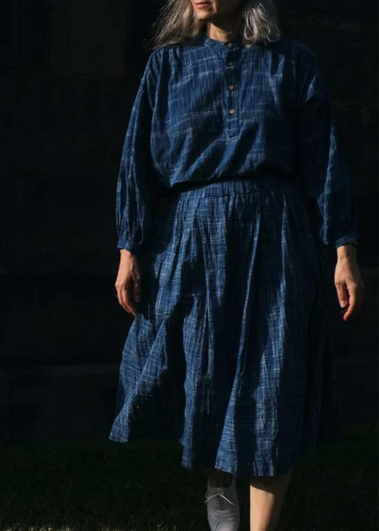  우크나투 롱 스커트 벨 스커트 인디고 - UQNATU