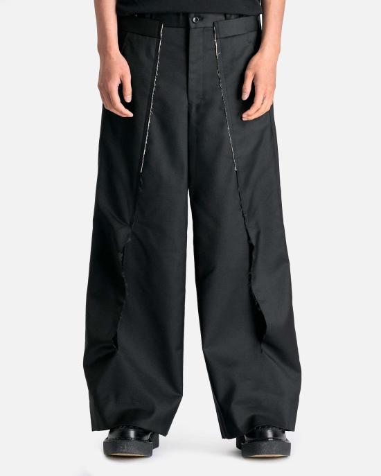  꼼데가르송 스트레이트 팬츠 Comme Des Garçons 스플라이스 울 나일론 와이드 레그 팬츠 블랙