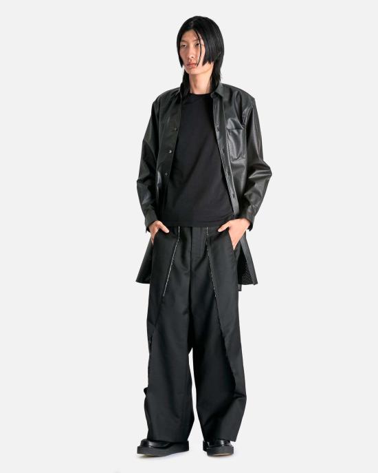  꼼데가르송 스트레이트 팬츠 Comme Des Garçons 스플라이스 울 나일론 와이드 레그 팬츠 블랙 - COMME DES GARCONS