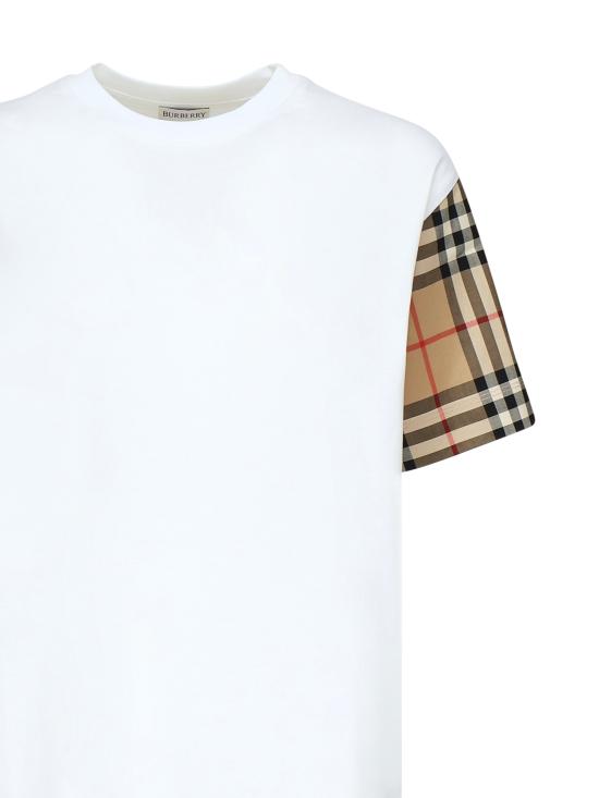 25FW 버버리 체크 코튼 티셔츠 8073029 A1464 White - BURBERRY