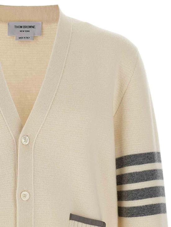  톰브라운 4바 밀라노 스티치 브이넥 메리노 울 가디건 MKC608AY1029100 White - THOM BROWNE