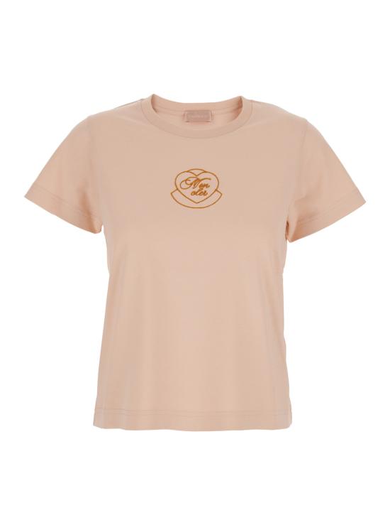 25FW 몽클레어 자수 하트 로고 코튼 티셔츠   8C0000989AJS519 Pink