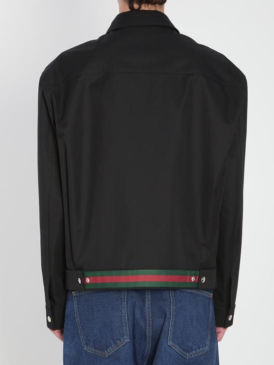 25FW 구찌 웹 디테일 코튼 트윌 자켓 827503ZAQH5 1000 BLACK - GUCCI