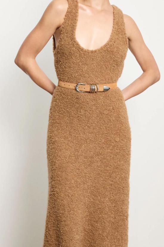  데한체 레귤러 벨트 홀리호크 스웨이드  카라멜/실버 - DEHANCHE