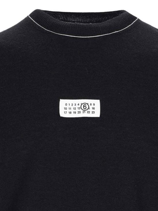 27SS MM6 메종마르지엘라 콘트라스트 스티치 뉴메릭 울 점퍼 SH0HL0017M13037900 Black - MM6 MAISON MARGIELA