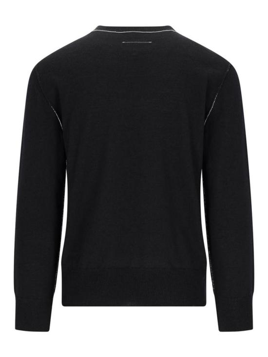 27SS MM6 메종마르지엘라 콘트라스트 스티치 뉴메릭 울 점퍼 SH0HL0017M13037900 Black - MM6 MAISON MARGIELA