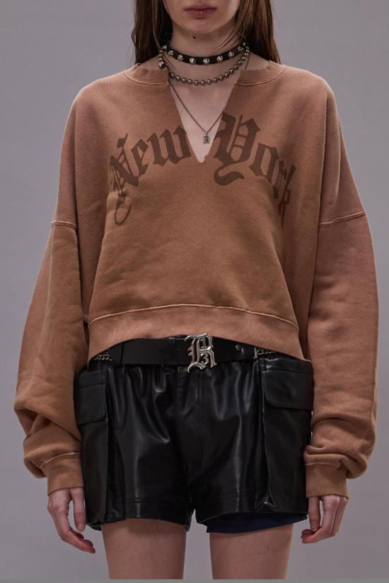  알13 스웨터 R13 뉴욕 크롭 크루넥 스웨트셔츠 카멜 - R13