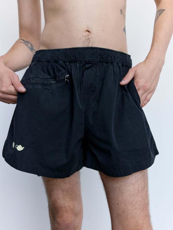  JW앤더슨 숏팬츠 JW 앤더슨 워시드 블랙 코튼 콘트라스트 자수 반바지