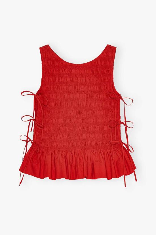  가니 민소매 티셔츠 스모크 타이 스트링 탑 레이싱 레드 - GANNI